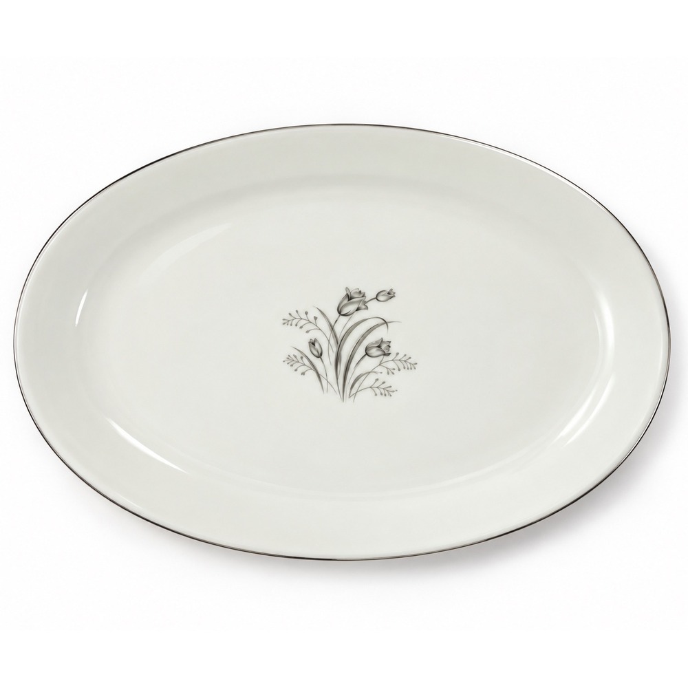 Creative Royal Elegance Fine China Oval Serving Platter Gray Tulip Japan 12in